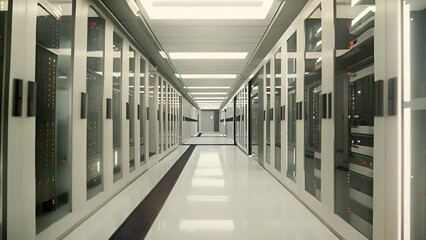 Poster - Rows of Servers in Long Hallway