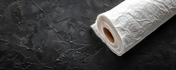 Single Roll of paper towels isolated on black with copy space for text