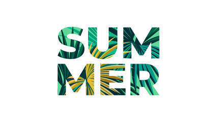Aufkleber - Summer word collage with palm leaves for Summer season creative graphic design. Vector illustration.