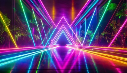 Wall Mural - Electrifying Geometry: Abstract Neon Light Background Illuminated with Vibrant Lines texture background