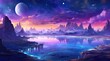Serene archipelago under a sapphire galaxy sky with luminous reflections
