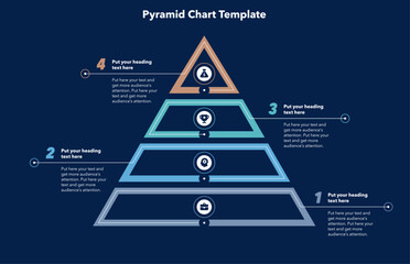 Leinwandbilder - Triangle pyramid chart template with 4 sections - dark version. Infographic diagram divided into four parts with numbers and icons.