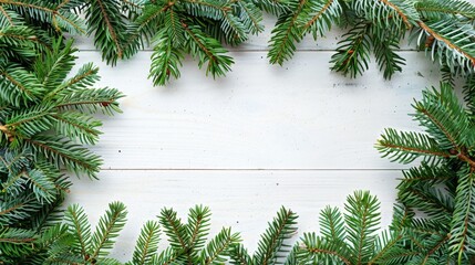 Poster - Pine tree branch close-up white background