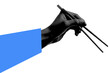 © ink drop - Trendy hand holding chopsticks, abstract cutout hand halftone collage element for design montage