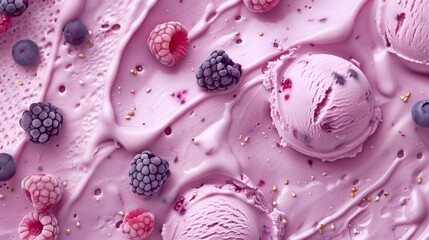 Poster - Close-up of berry ice cream with fresh raspberries and blueberries topped with sprinkles