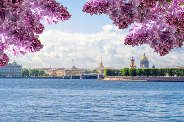 Wall Mural - Saint Petersburg, Russia - 30 may 2023: View of the Spit of Vasilyevsky Island and the sights of Petersburg