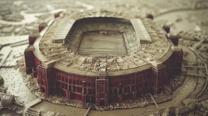 Canvas Print - Craft a scene of a stadium being built, with seating tiers and a playing field under construction.