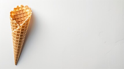 Poster - Empty waffle ice cream cone on a white textured background with space for text