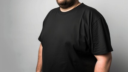 Canvas Print - Big size fat adult man model in Blank black T Shirt for design mockup