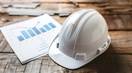 A safety helmet with a graph, symbolizing construction or real estate development