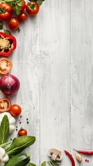 Sticker - Assorted fresh vegetables beautifully arranged on a white wooden background