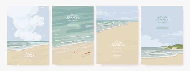 Wall Mural - Set of summer beach background for poster, banner, cover, booklets and greeting card. Vector illustration