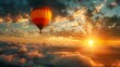 Hot air balloon against the sunrise, a tranquil ascent into the beauty of a new day AI Generative.