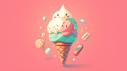 Wall Mural - Logo Sweet Ice Cream is a vibrant and playful design exuding a sense of freshness and friendliness offering customizable color options