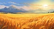 Sunset over golden wheat fields, casting a tranquil rural scene
