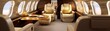 A luxurious interior of a private jet adorned with deep gold accents, reflecting the exclusive lifestyle and highend comforts afforded by substantial wealth