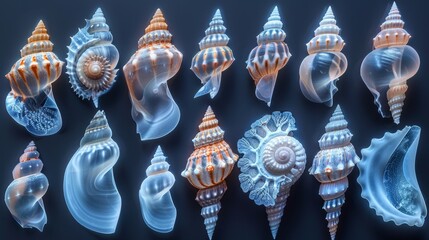 Canvas Print - X-ray scan of a collection of seashells, showcasing the variety of shapes and colors.