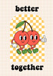 poster with cute cherries on a checkered background