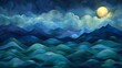 Create a textile artwork featuring intricate, swirling patterns in shades of blue and green, evoking a sense of movement and