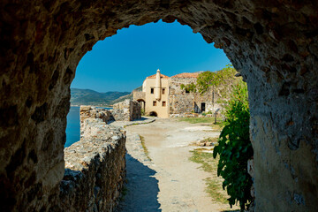 Poster - Monemvasia, Greece. View over the fortified town	