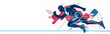 © Imagination Stock - Bright illustration of running Olympic athlete on white background. Olympic Games. The colors of the French flag are blue, white, and red. Geometric style