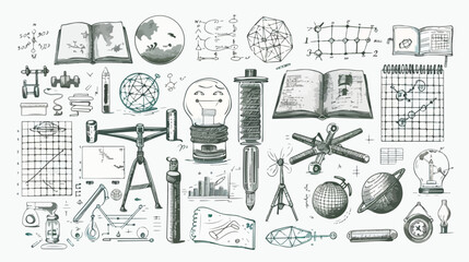  Big set of hand drawn vector Physics icons 