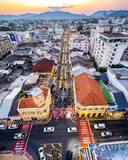 Fototapeta Na ścianę - Aerial view of Phuket Old Town night market at sunset, in Phuket, Thailand