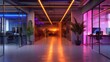 Neon lights illuminating a virtual office space  AI generated illustration