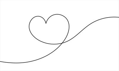 Wall Mural - Single doodle heart continuous wavy line art drawing on white background.  vector. EPS 10