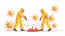 Covid19 Disinfection. Vector Illustration Of Two Men