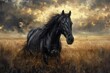 Nostalgic Vintage-Style Black Horse Oil Painting Generative AI