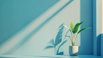 Poster - Green Plant in White Pot Against Blue Wall