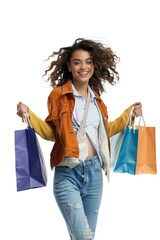 Happy Shopper with Bags Isolated on Transparent Background