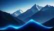 Mountain illustration of art shine blue light energy background, AI generated