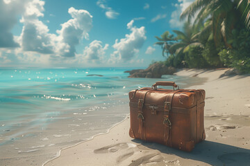 Poster -  Summer vacation travel concept with luggage