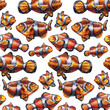 Seamless pattern with clownfish. Watercolor drawing of fish on a white background.
