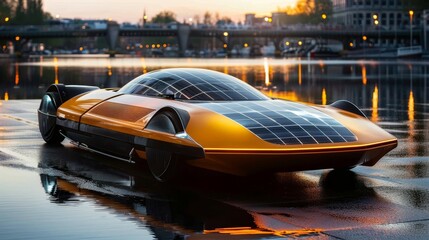 Wall Mural - The balance of design and sustainability in solar power cars  AI generated illustration