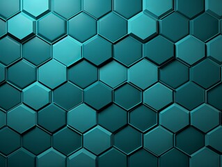 Canvas Print - Teal background with hexagon pattern, 3D rendering illustration. Abstract teal wallpaper design for banner, poster or cover with copy space