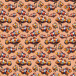 Seamless pattern for fabrics with clown fish. Watercolor drawing of a fish on an orange background.
