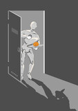 Fototapeta  - Artificial intelligence and human concept. An android is stealing a human brain. Vector.