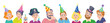 Group of young men and women in festive hats. Happy birthday! Banner isolated on white background. Vector flat illustration.