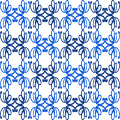 white and blue drawing flower as repeat pattern on blue background, vector, replete pattern image designed for fabric printing Checkerboard