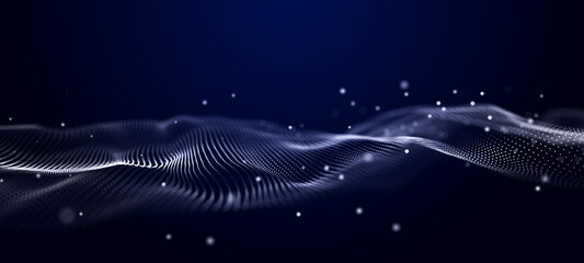 Wall Mural - smooth wave of moving particles. big data. 3d rendering.