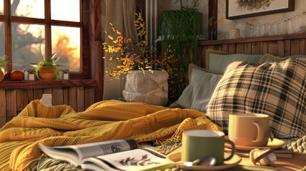 Wall Mural - A 3d render of a bloggers cozy weekend plans  AI generated illustration