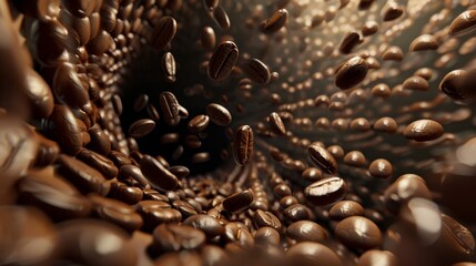 Wall Mural - A 3d render of coffee beans swirling in a whimsical and cute design  AI generated illustration