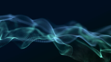 Wall Mural - smooth wave of moving particles. big data. 3d rendering.