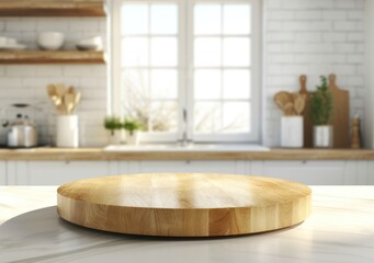 Wall Mural - Empty beautiful round wood tabletop counter on interior  kitchen background