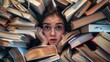 © Anna - Overwhelmed by a mountain of books, a young girl’s wide-eyed expression perfectly captures the stress and intensity of academic study and the pursuit of knowledge.
