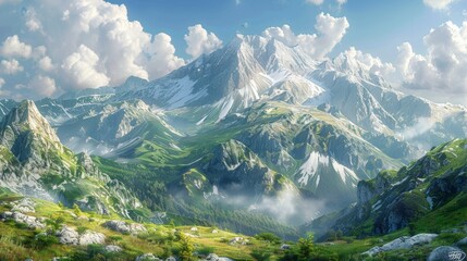 Wall Mural - Mountains, Valley, Clouds in Sky