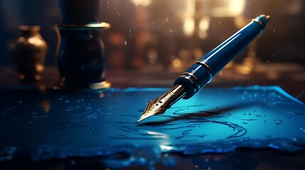 A breathtaking view of a fountain pen gracefully signing a high-stakes contract, symbolizing the significance of executive decisions in business